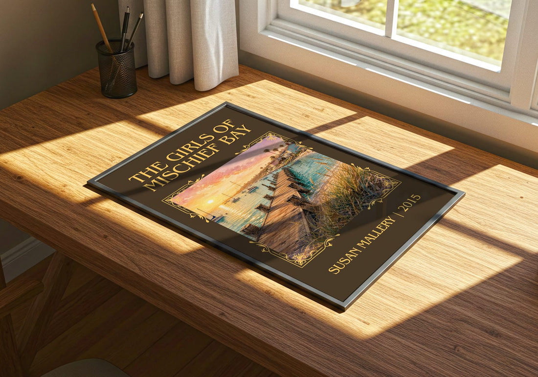 The Girls of Mischief Bay Classic Book Art Print by Susan Mallery – print on a sunlit desk