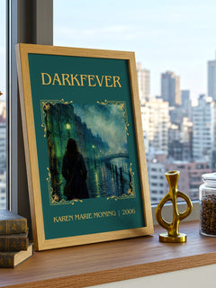 Darkfever Classic Book Art Print by Karen Marie Moning – framed print on a city-view windowsill