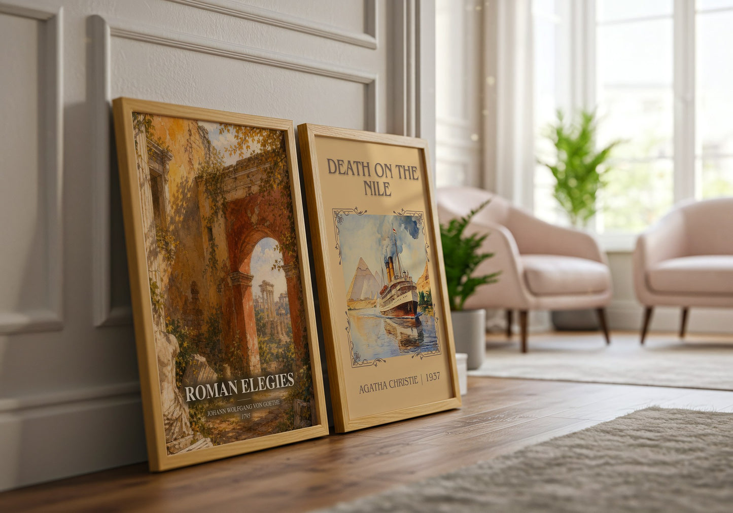 Roman Elegies watercolour print framed by window – literary home decor