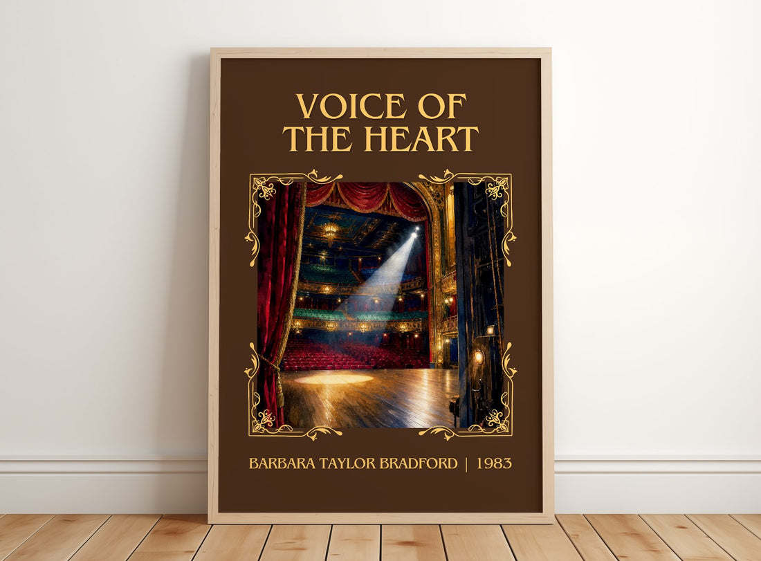 Voice of the Heart Classic Book Art Print by Barbara Taylor Bradford – framed print leaning on a wooden floor