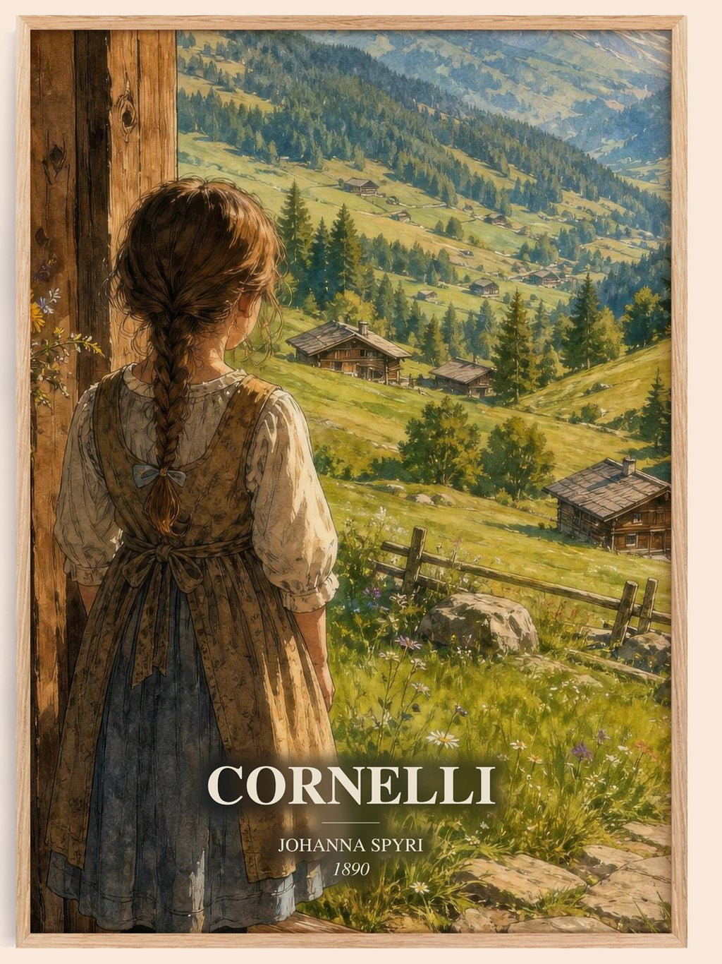 Cornelli watercolour book poster by Johanna Spyri – framed literary art print