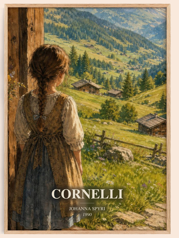 Cornelli watercolour book poster by Johanna Spyri – framed literary art print