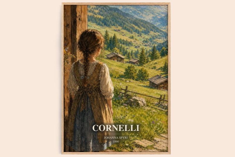 Cornelli watercolour book poster by Johanna Spyri – framed literary art print