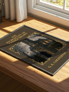 Incredulity of Father Brown Classic Book Art Print by G. K. Chesterton – print on a sunlit desk