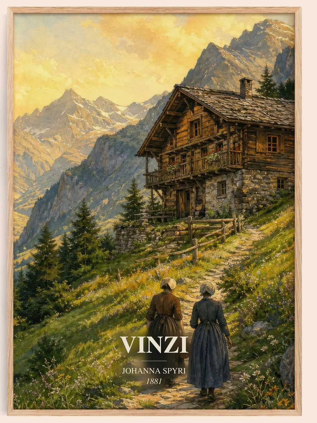 Vinzi watercolour book poster by Johanna Spyri – framed literary art print
