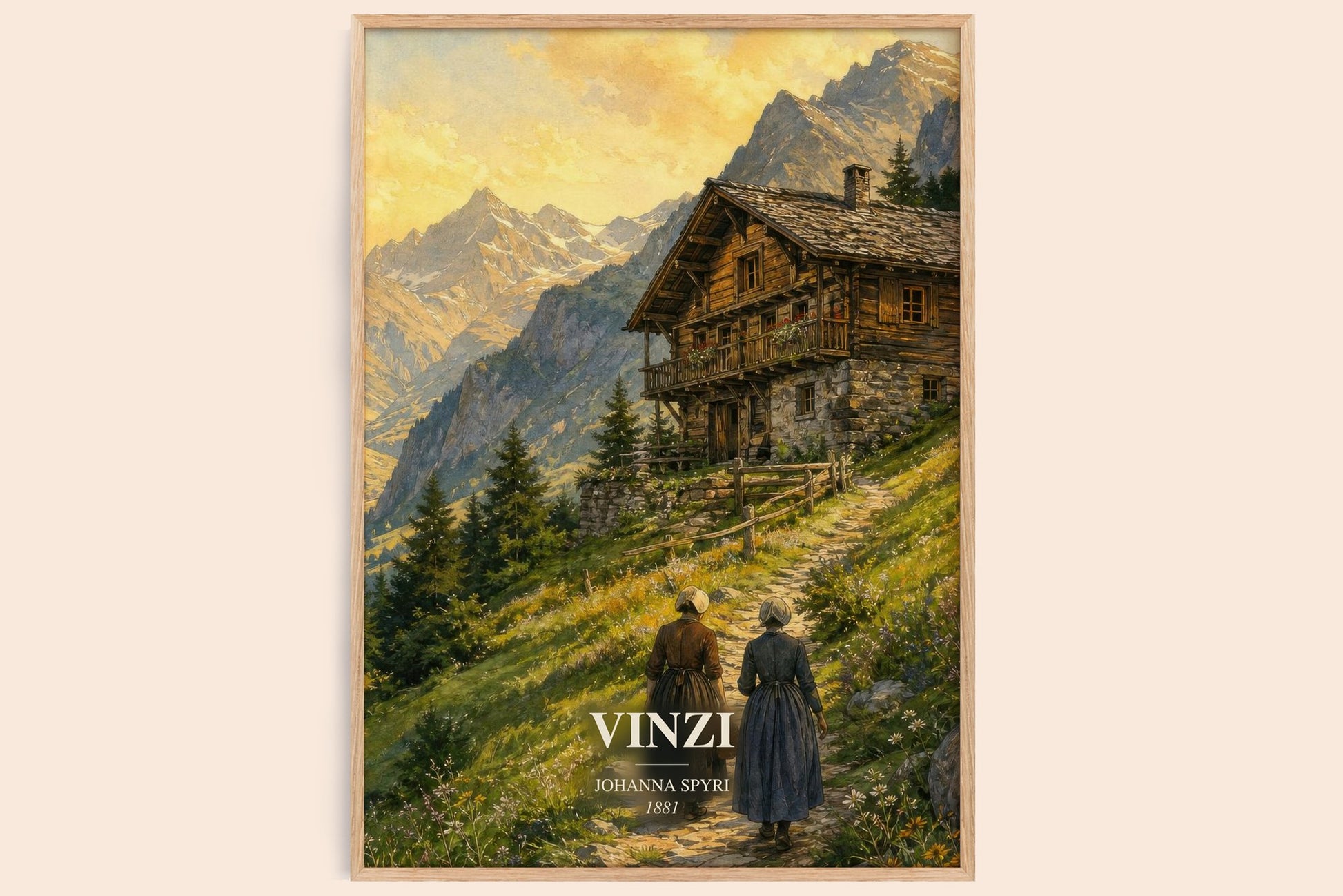 Vinzi watercolour book poster by Johanna Spyri – framed literary art print