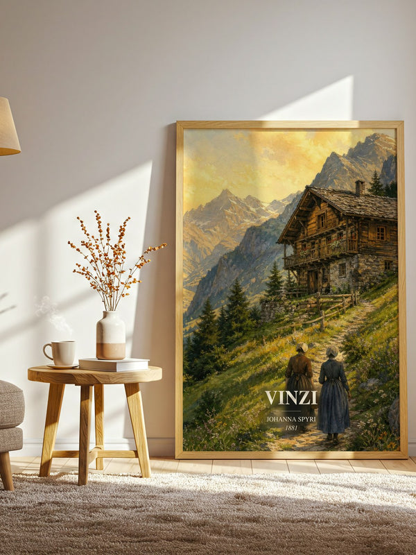 Vinzi watercolour print in frame leaning in hallway – childrens wall art