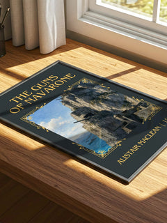 The Guns of Navarone Classic Book Art Print by Alistair MacLean – print on a sunlit desk