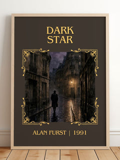 Dark Star Classic Book Art Print by Alan Furst – framed print leaning on a wooden floor