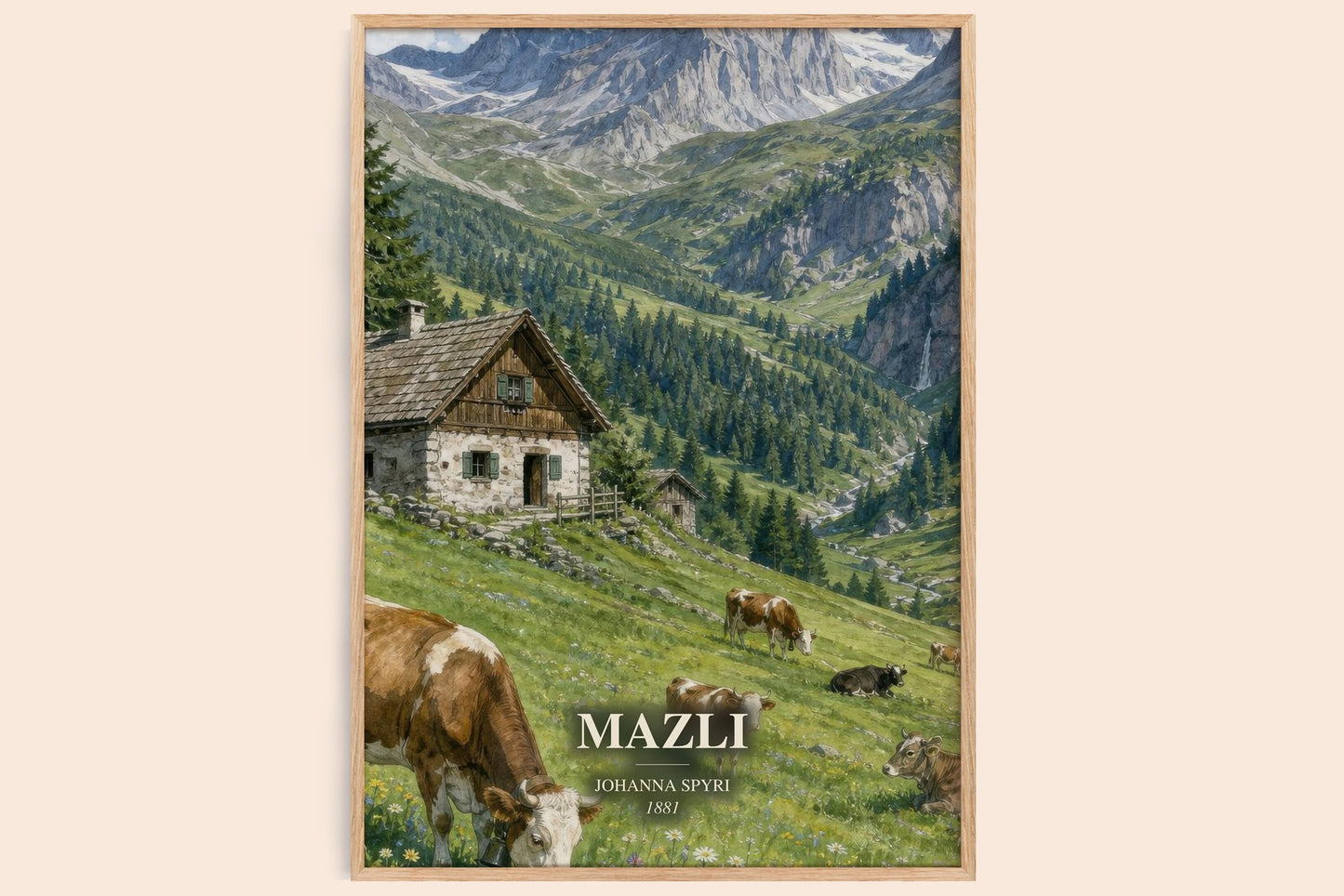 Mazli watercolour book poster by Johanna Spyri – framed literary art print