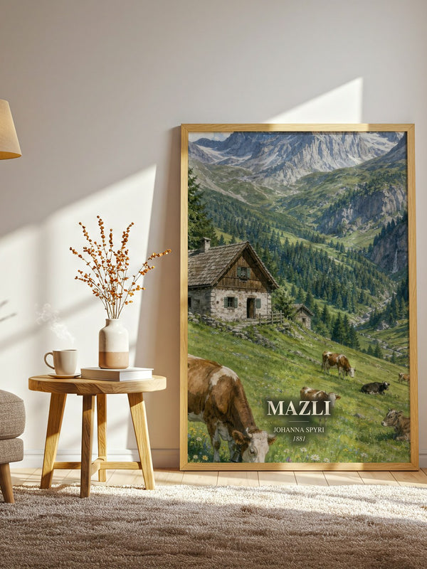Mazli watercolour print in frame leaning in hallway – childrens wall art