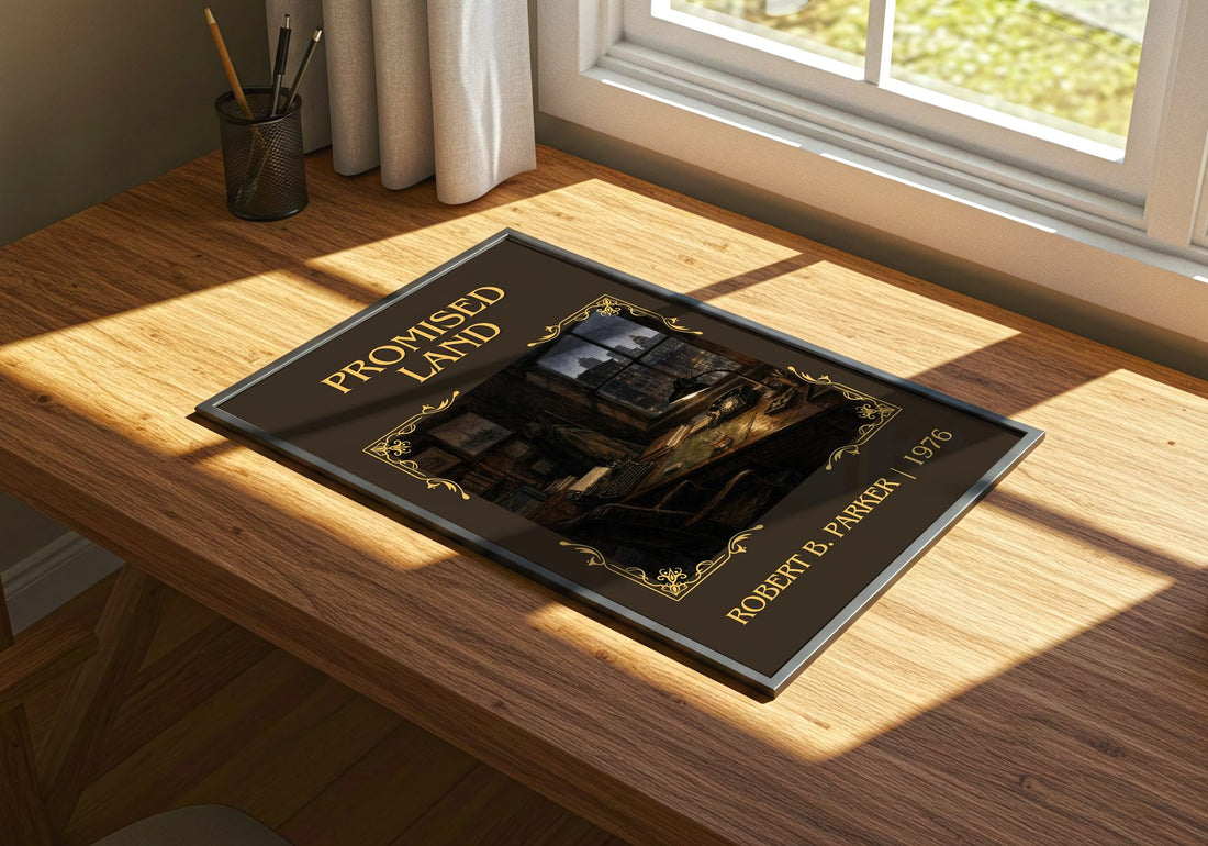 Promised Land Classic Book Art Print by Robert B. Parker – print on a sunlit desk