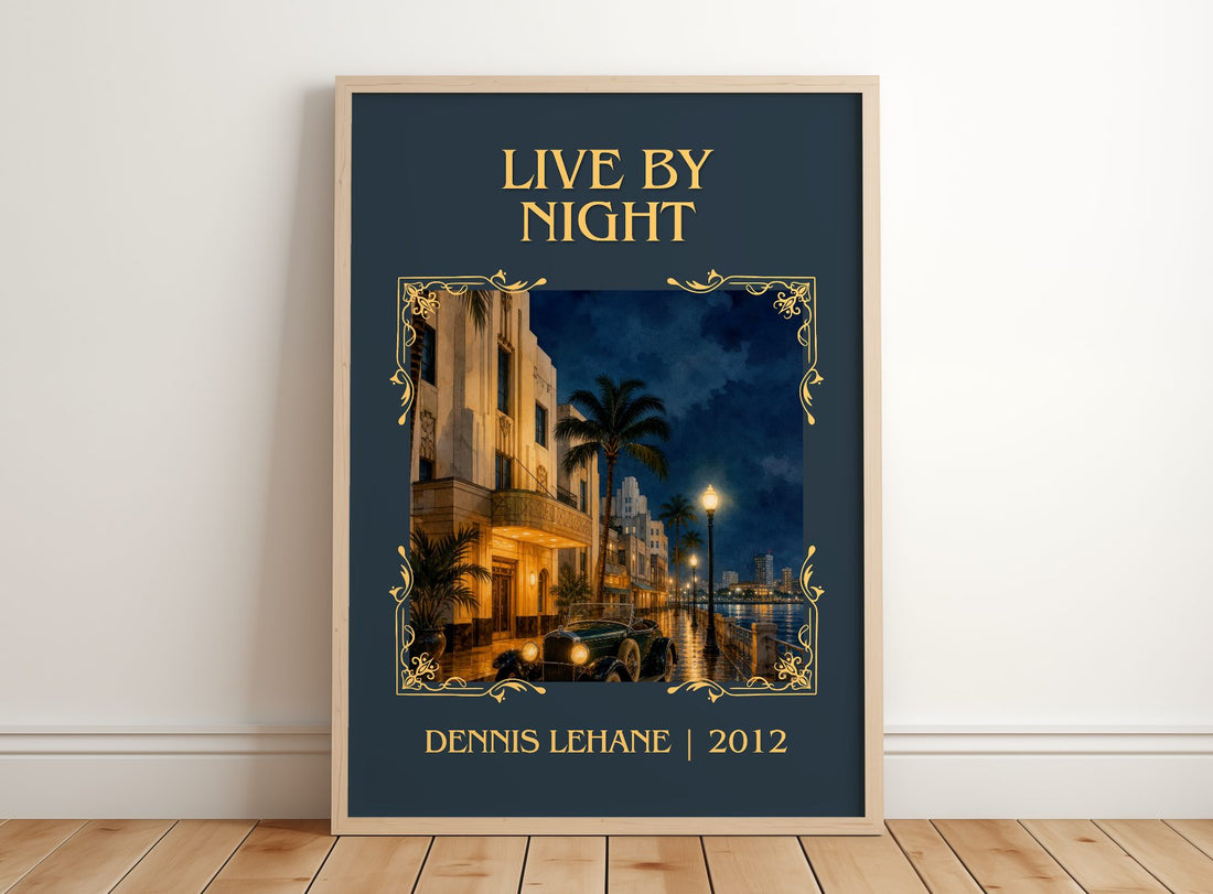 Live by Night Classic Book Art Print by Dennis Lehane – framed print leaning on a wooden floor