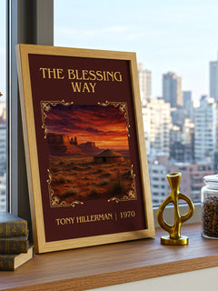 The Blessing Way Classic Book Art Print by Tony Hillerman – framed print on a city-view windowsill