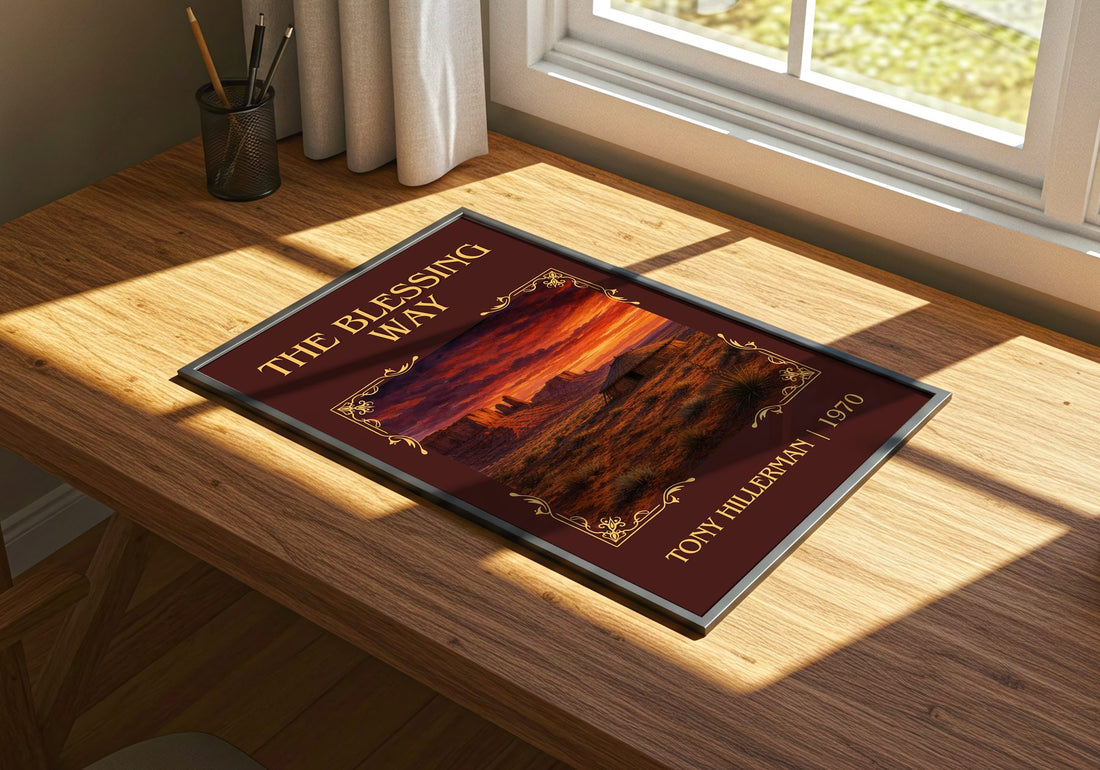 The Blessing Way Classic Book Art Print by Tony Hillerman – print on a sunlit desk