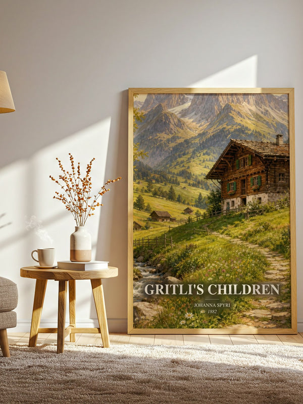 Gritli'S Children watercolour print in frame leaning in hallway – childrens wall art