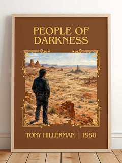 People of Darkness Classic Book Art Print by Tony Hillerman – framed print leaning on a wooden floor