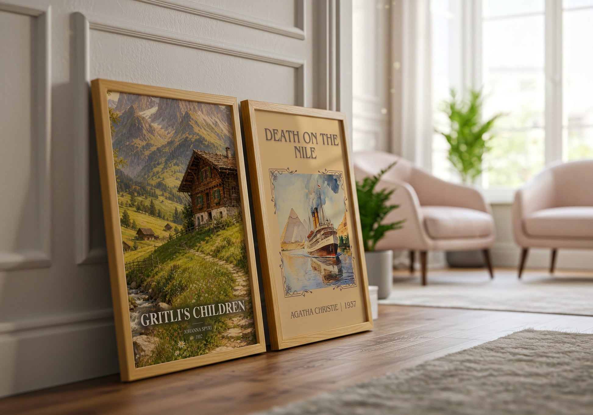 Gritli'S Children watercolour print framed by window – literary home decor