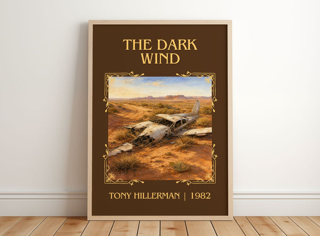 The Dark Wind Classic Book Art Print by Tony Hillerman – framed print leaning on a wooden floor