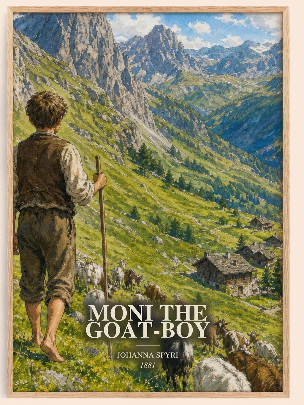 Moni The Goat-Boy watercolour book poster by Johanna Spyri – framed literary art print