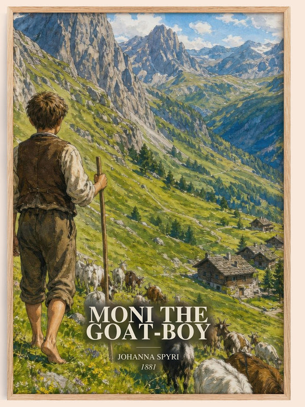 Moni The Goat-Boy watercolour book poster by Johanna Spyri – framed literary art print
