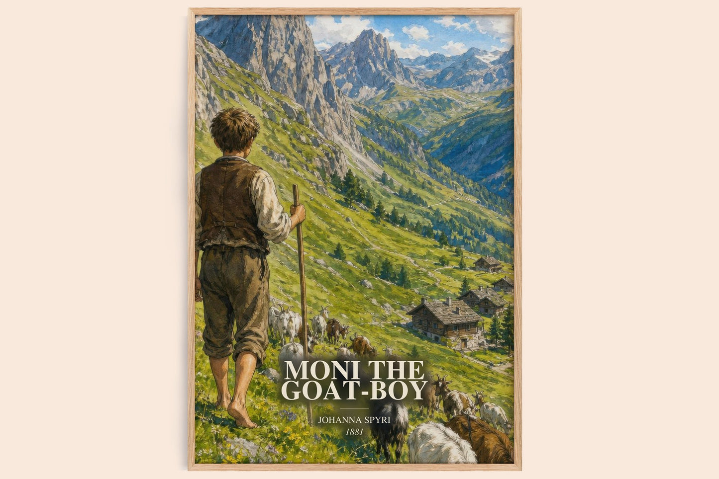 Moni The Goat-Boy watercolour book poster by Johanna Spyri – framed literary art print