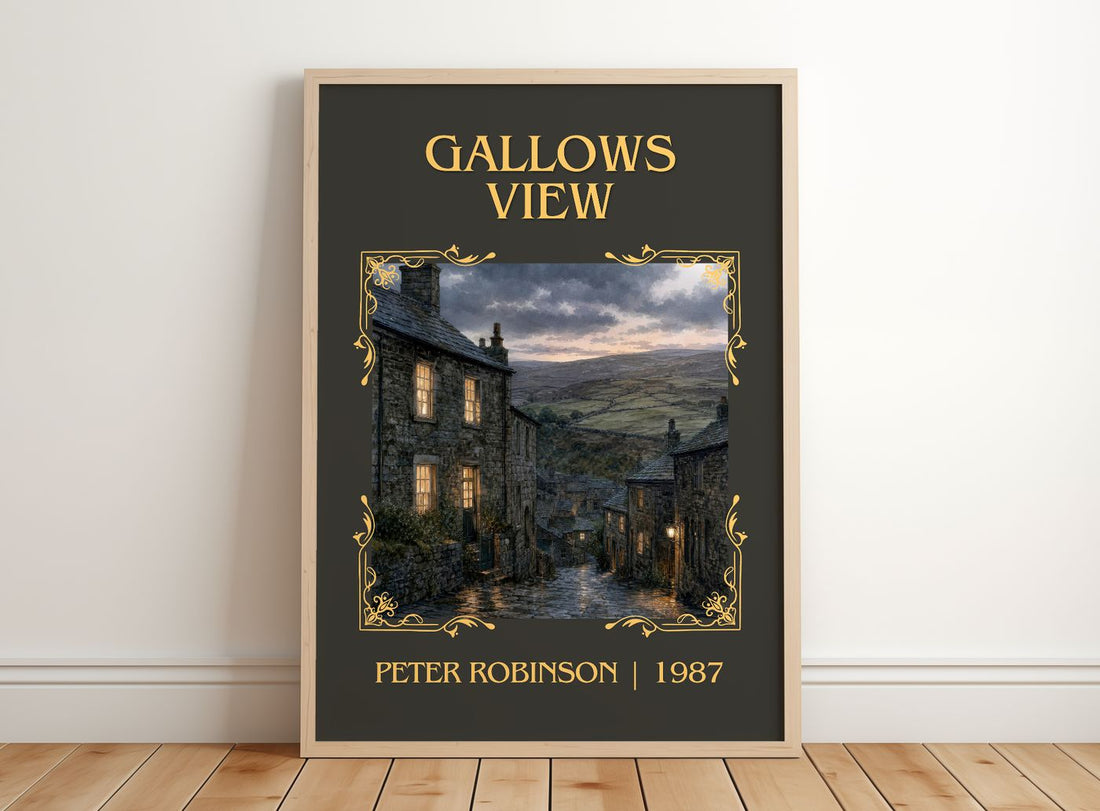 Gallows View Classic Book Art Print by Peter Robinson – framed print leaning on a wooden floor