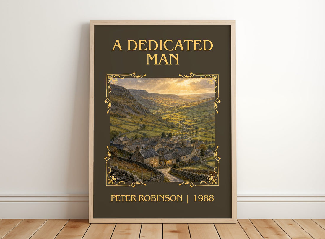 A Dedicated Man Classic Book Art Print by Peter Robinson – framed print leaning on a wooden floor