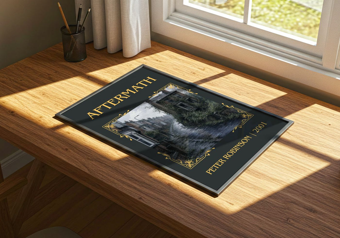 Aftermath Classic Book Art Print by Peter Robinson – print on a sunlit desk