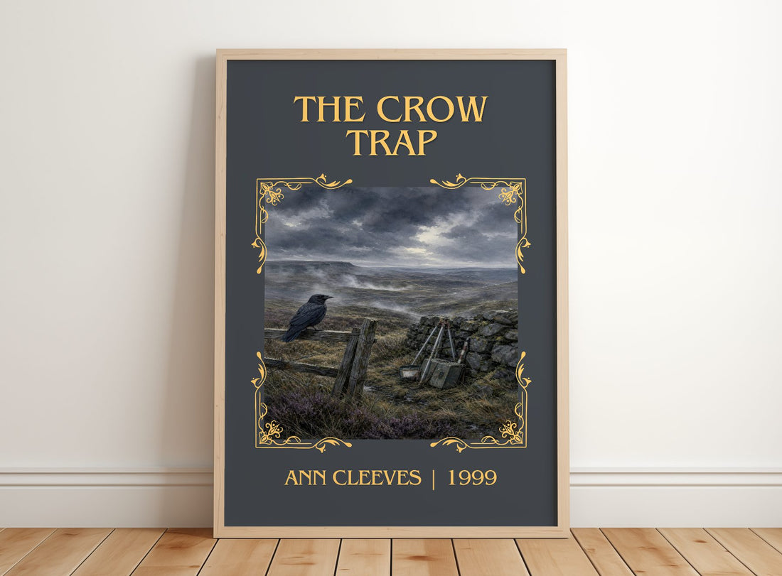 The Crow Trap Classic Book Art Print by Ann Cleeves – framed print leaning on a wooden floor