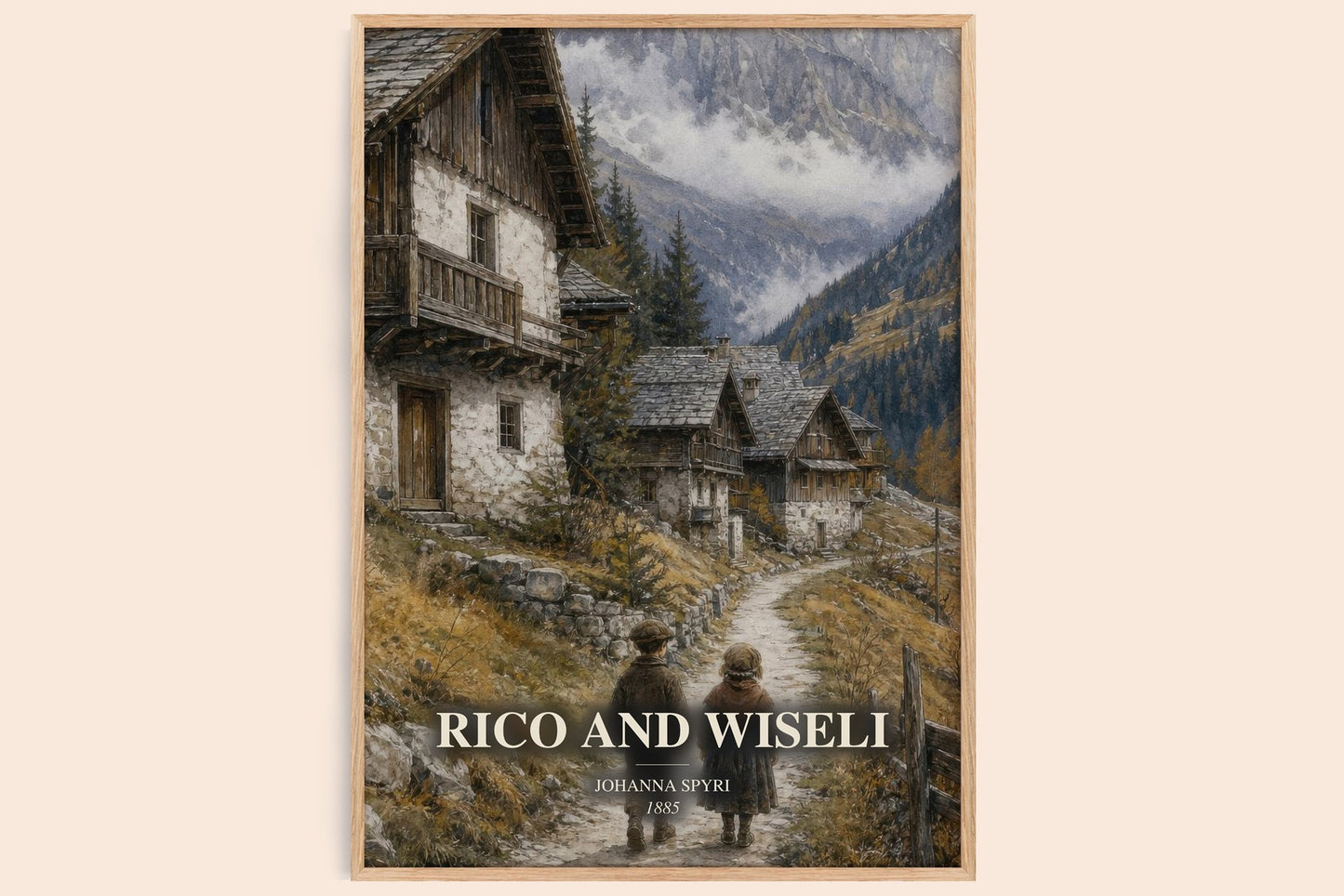 Rico And Wiseli watercolour book poster by Johanna Spyri – framed literary art print