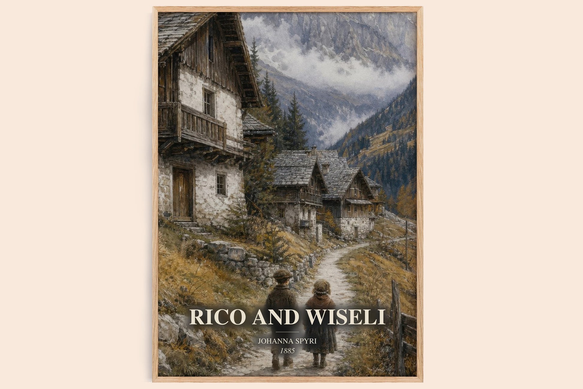 Rico And Wiseli watercolour book poster by Johanna Spyri – framed literary art print