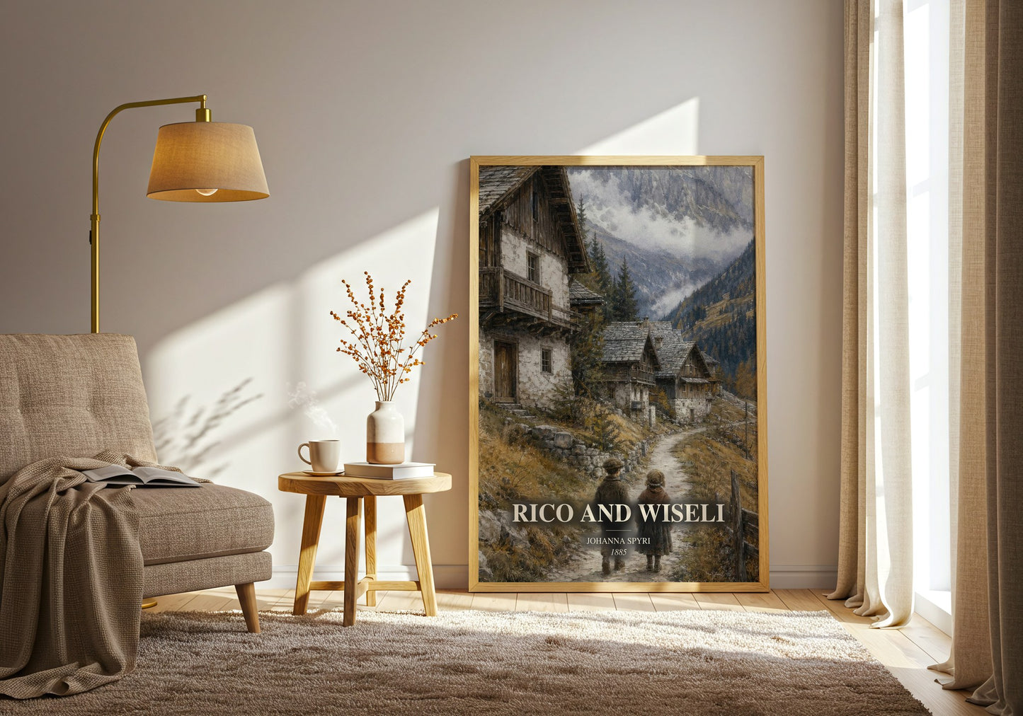Rico And Wiseli watercolour print in frame leaning in hallway – childrens wall art