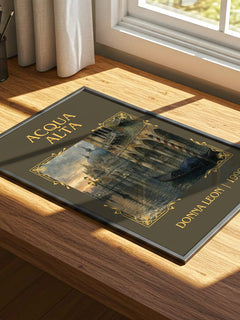 Acqua Alta Classic Book Art Print by Donna Leon – print on a sunlit desk