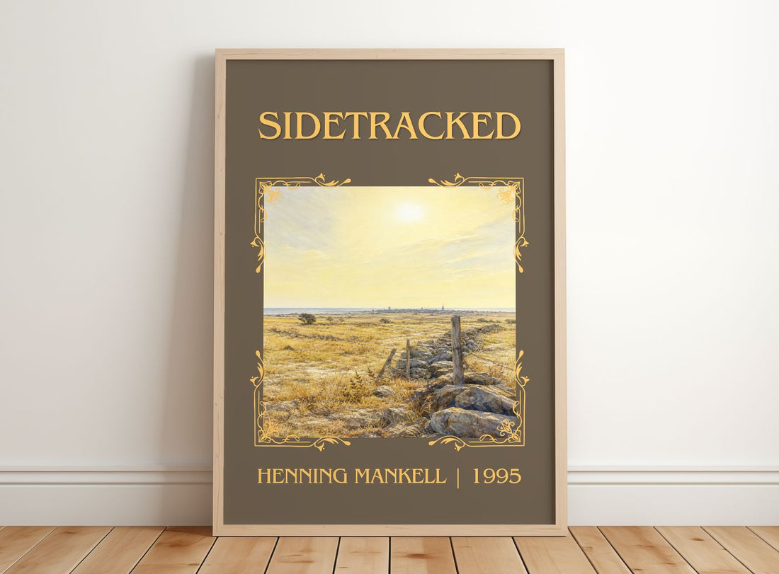 Sidetracked Classic Book Art Print by Henning Mankell – framed print leaning on a wooden floor