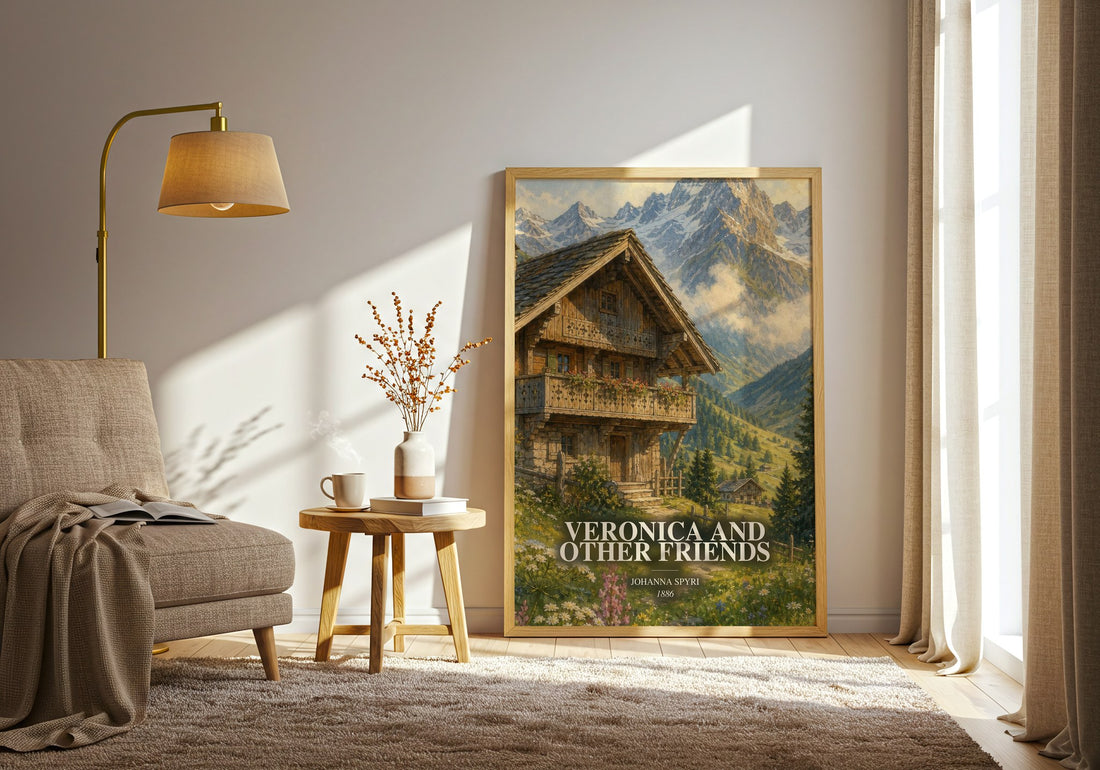 Veronica And Other Friends watercolour print in frame leaning in hallway – childrens wall art (mockup)
