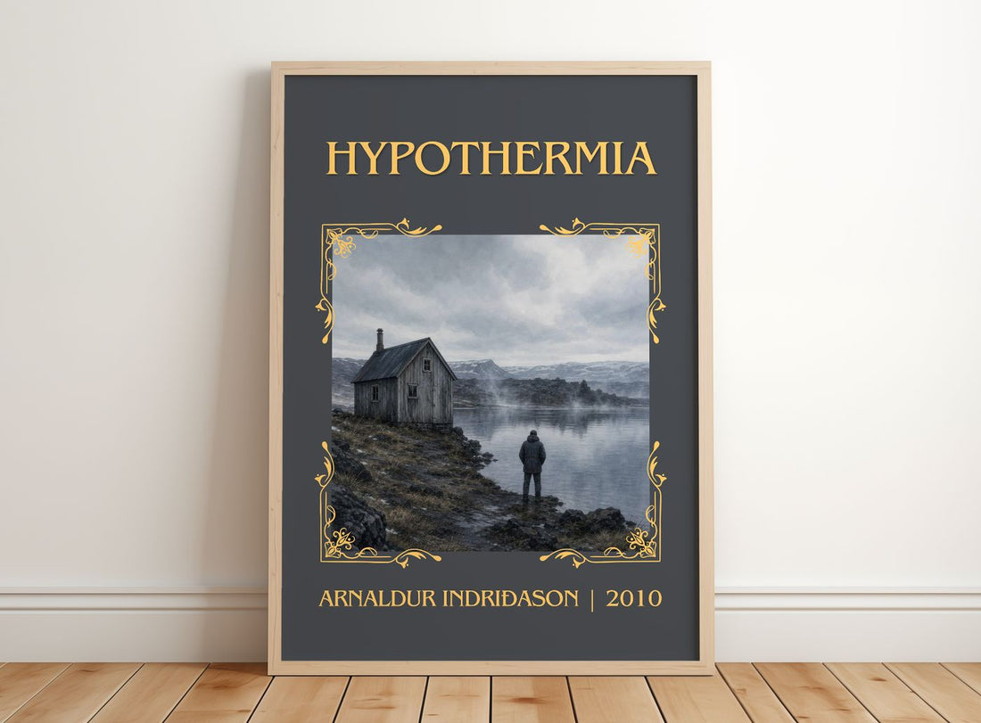 Hypothermia Classic Book Art Print by Arnaldur Indriðason – framed print leaning on a wooden floor