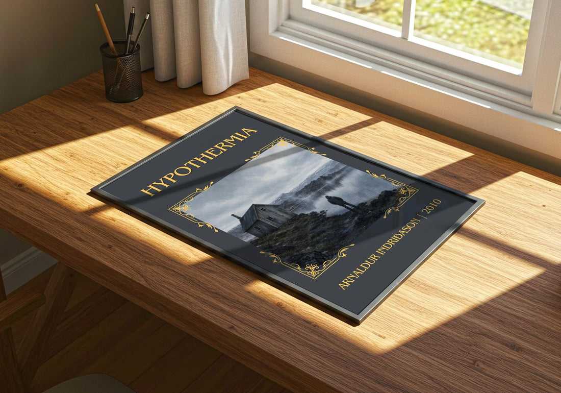 Hypothermia Classic Book Art Print by Arnaldur Indriðason – print on a sunlit desk