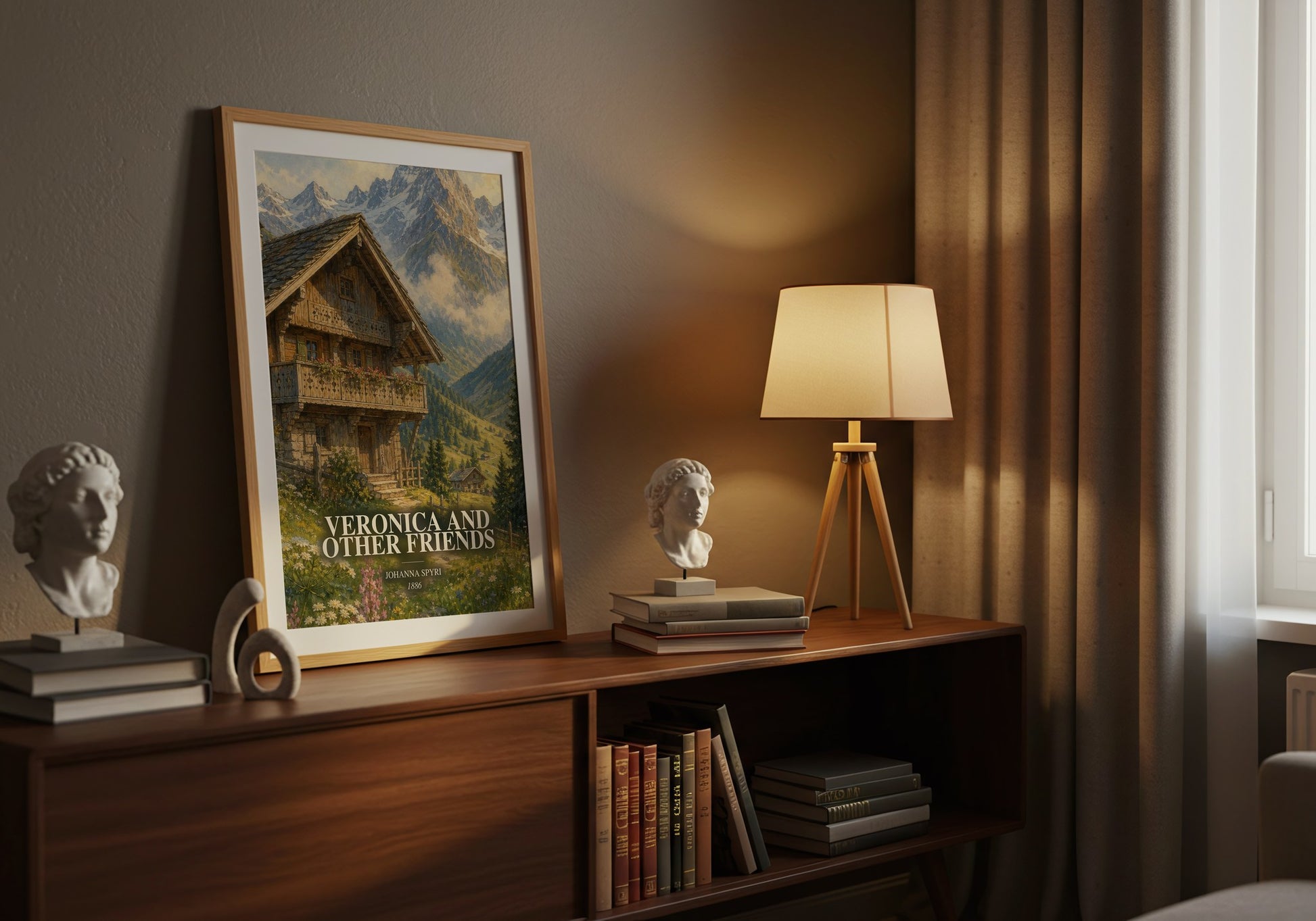 Veronica And Other Friends watercolour print on bookshelf – Johanna Spyri fan gift