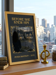Before She Knew Him Classic Book Art Print by Peter Swanson – framed print on a city-view windowsill