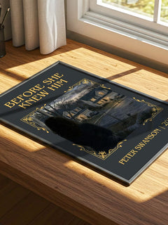 Before She Knew Him Classic Book Art Print by Peter Swanson – print on a sunlit desk