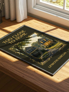 Too Close to Home Classic Book Art Print by Linwood Barclay – print on a sunlit desk