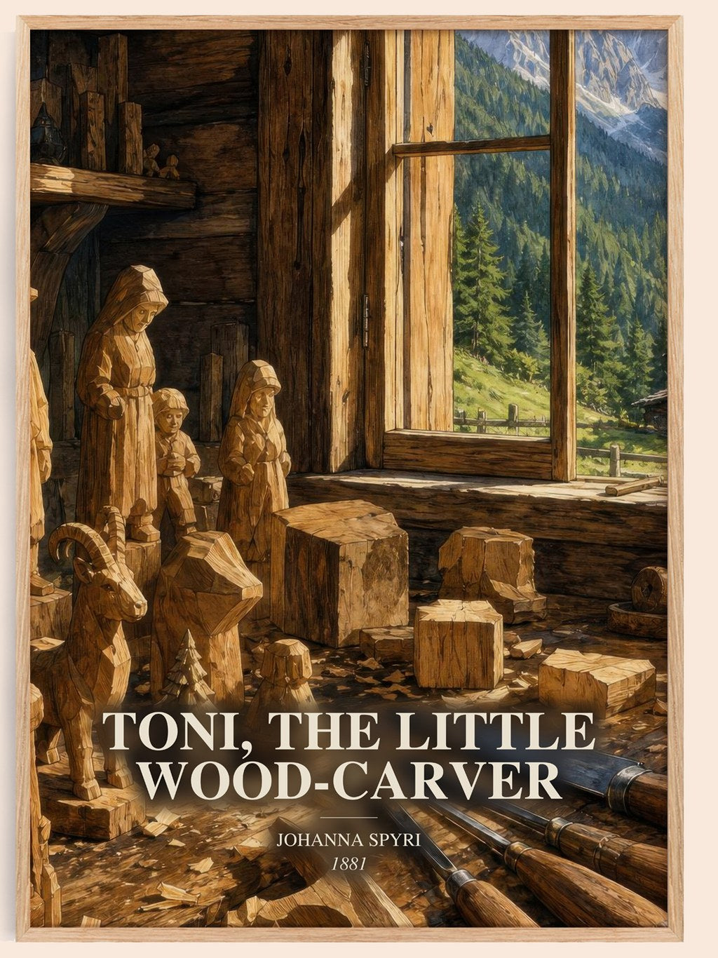 Toni, The Little Wood-Carver watercolour book poster by Johanna Spyri – framed literary art print
