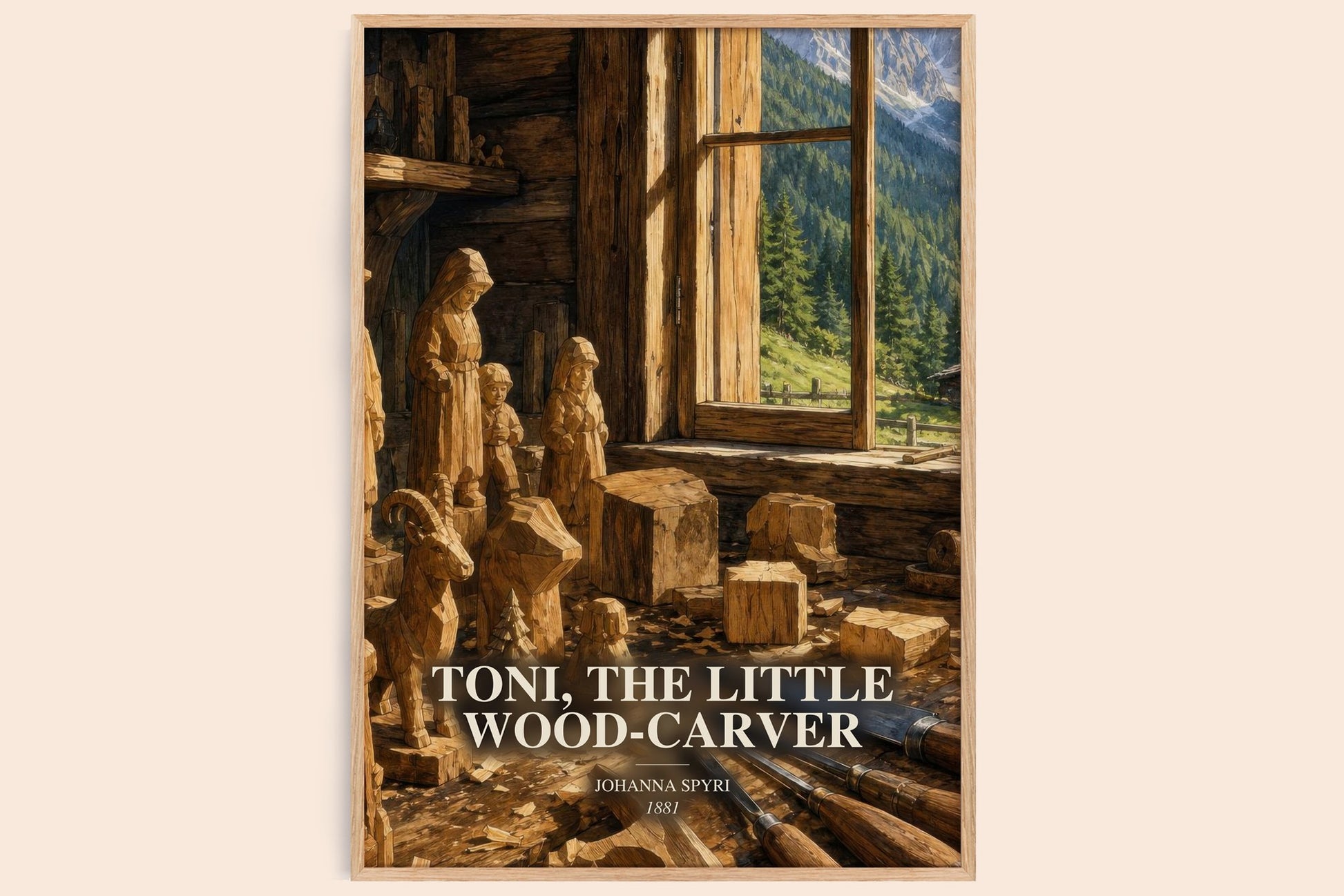 Toni, The Little Wood-Carver watercolour book poster by Johanna Spyri – framed literary art print