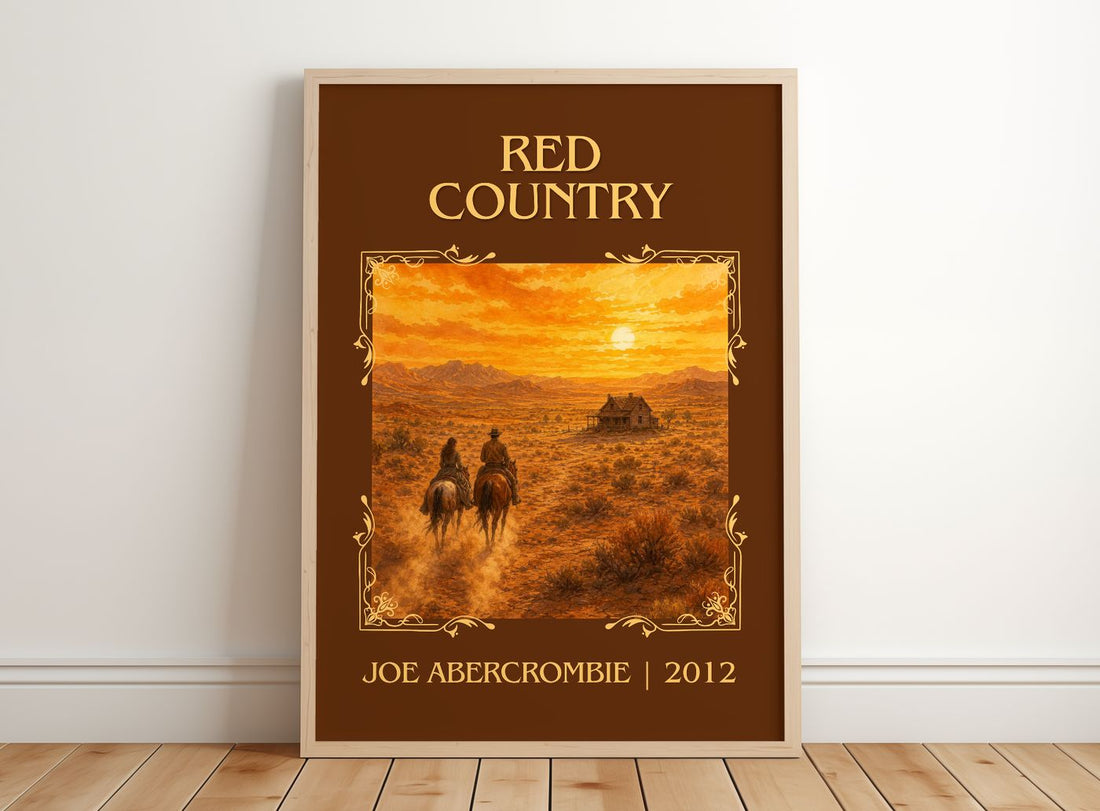 Red Country Classic Book Art Print by Joe Abercrombie – framed print leaning on a wooden floor
