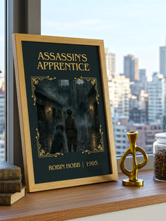 Assassin's Apprentice Classic Book Art Print by Robin Hobb – framed print on a city-view windowsill