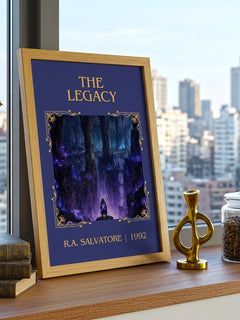 The Legacy Classic Book Art Print by R.A. Salvatore – framed print on a city-view windowsill