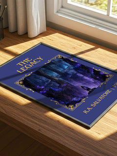 The Legacy Classic Book Art Print by R.A. Salvatore – print on a sunlit desk