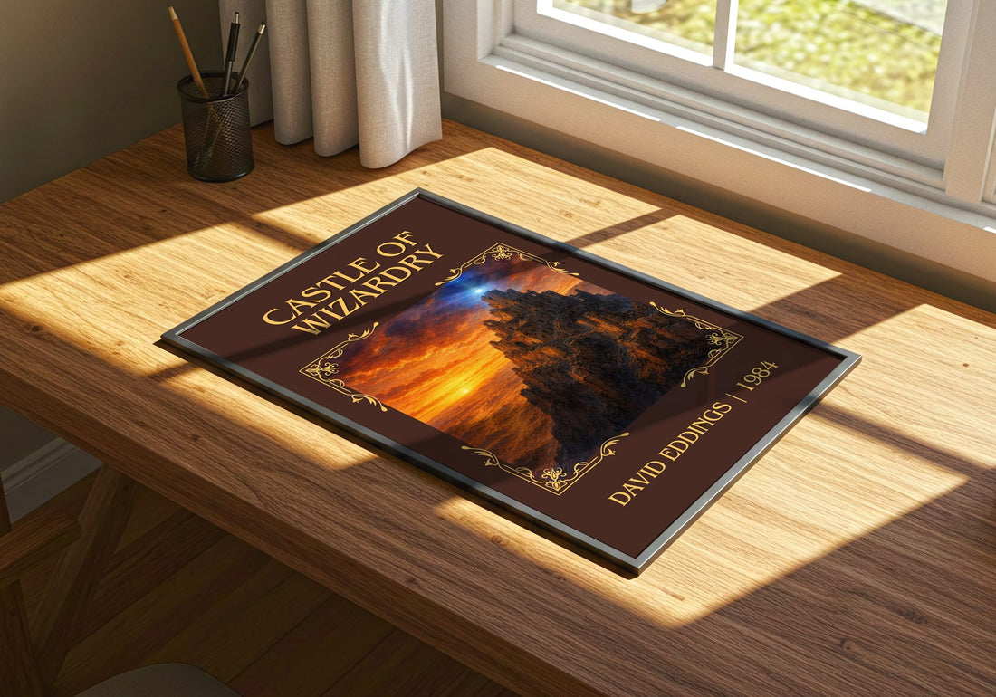 Castle of Wizardry Classic Book Art Print by David Eddings – print on a sunlit desk