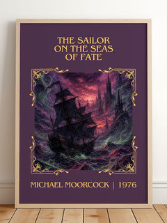 Sailor on the Seas of Fate Classic Book Art Print by Michael Moorcock – framed print leaning on a wooden floor